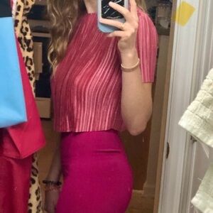 Pink Tibi Pleated Crop Blouse | Size 0